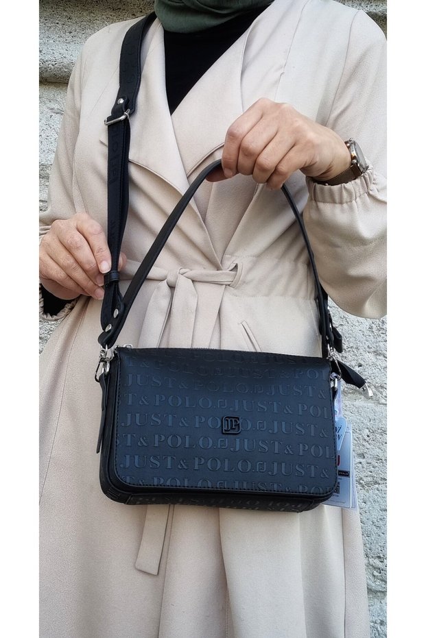 Black Color Embossed Printed 5 Compartment Zipper Closure Shoulder Bag Handbag 4036-pls -GZD-