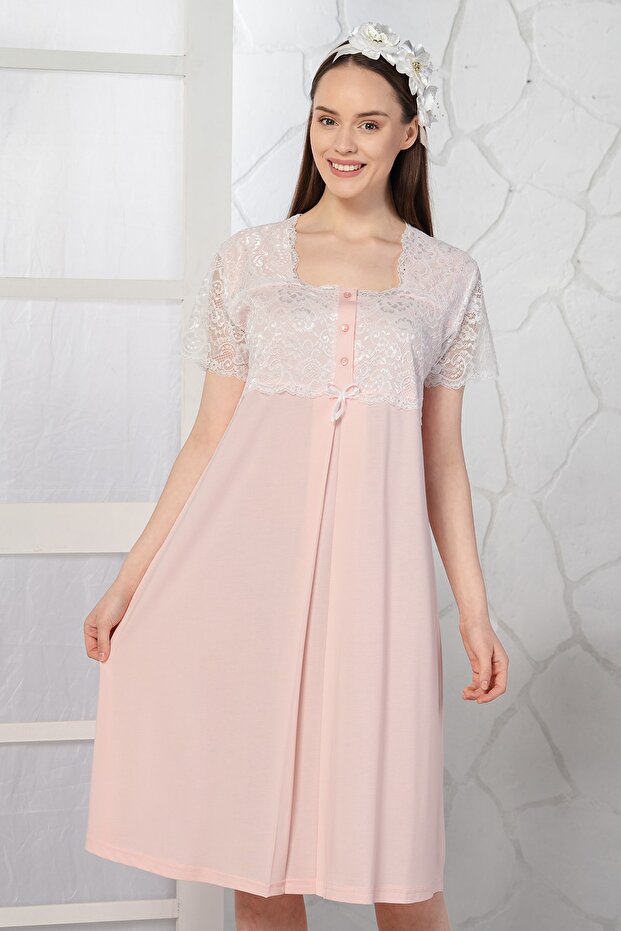 Women's Powder Pink Lace Postpartum Nightgown