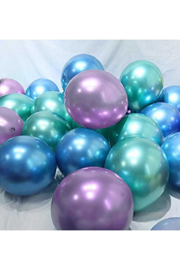 Chrome Shiny Metallic Green-Blue-Purple Color 10 Balloons (3 Color Set)