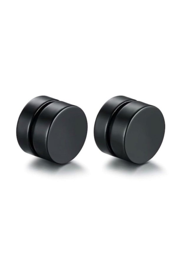 Magnetic Steel Earrings, Black Men's Steel Earrings, Magnetized Unisex Round Earrings (8mm 1 Pair)