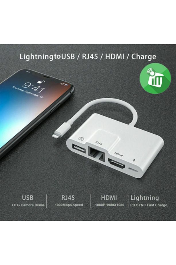 Polham Apple Ipad Ve Iphone Için Lightning 3in1 Hdmı, Rj45 Ve Otg Dönüştürücü Kablosu - 3