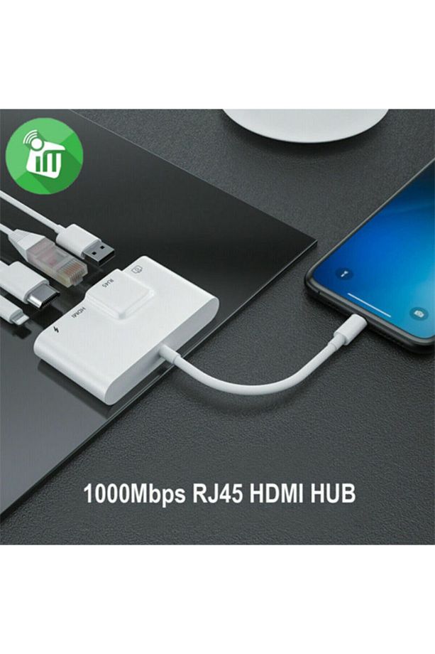 Polham Apple Ipad Ve Iphone Için Lightning 3in1 Hdmı, Rj45 Ve Otg Dönüştürücü Kablosu - 5
