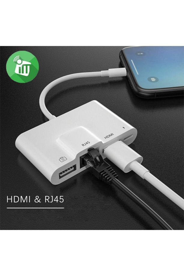 Polham Apple Ipad Ve Iphone Için Lightning 3in1 Hdmı, Rj45 Ve Otg Dönüştürücü Kablosu - 6