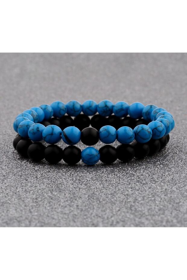 Double Set Onyx Howlite Natural Stone Men's Bracelet