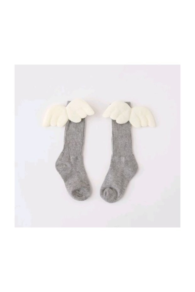 Winged Angel Baby Girl Kids Gray Cotton Socks