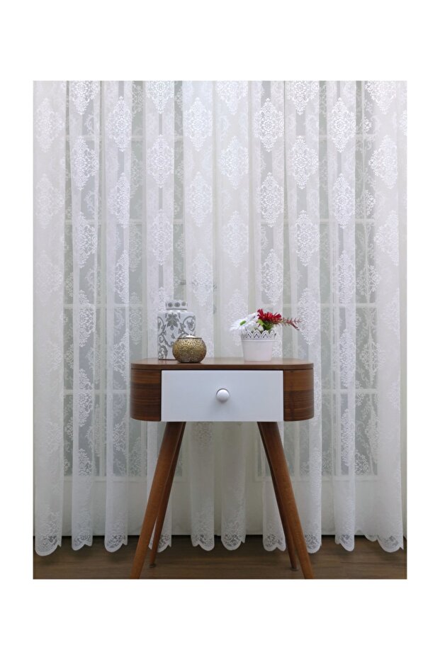 Knitted Patterned Tulle Curtain 200X250, Sparse Pleat, 1/2