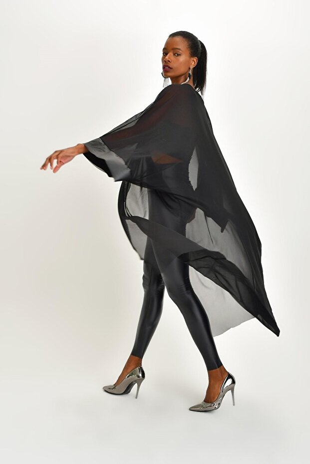 Deri Deyatlı Tül Hırka - 4