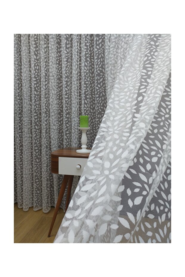 Leaf Pattern French Lace Tulle Curtain & Double-Breasted Curtain, 450X260, Sparse Pleat, 1/2