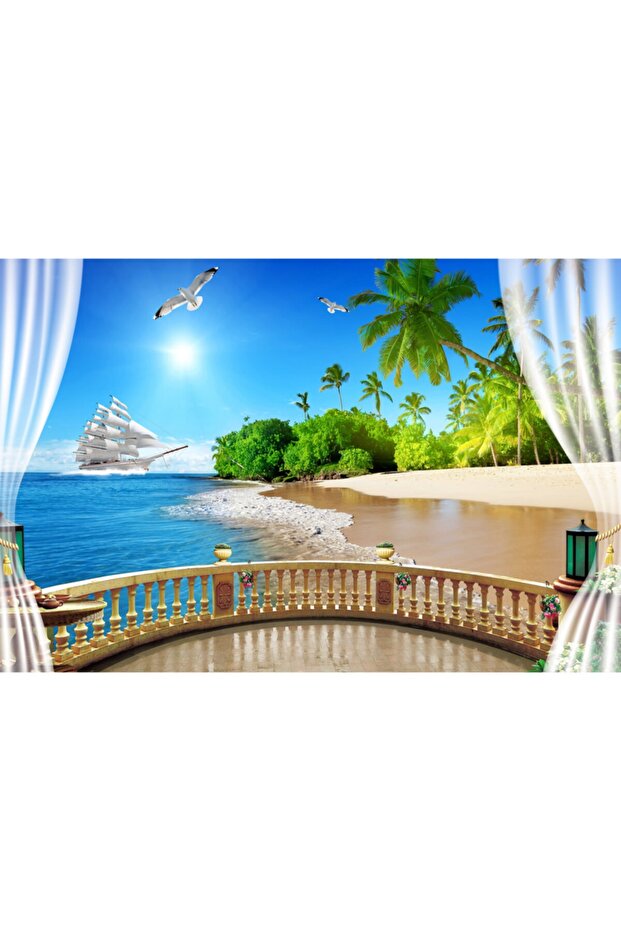Deniz Ada Manzaralı Tek Parça Duvar Kağıdı - 1