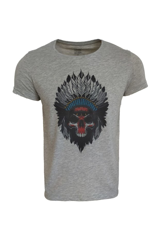 Baskılı Gri T-shirt