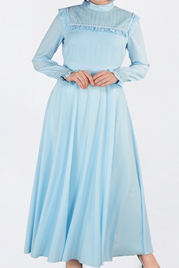 Mavi Dantelli Elbise - 1
