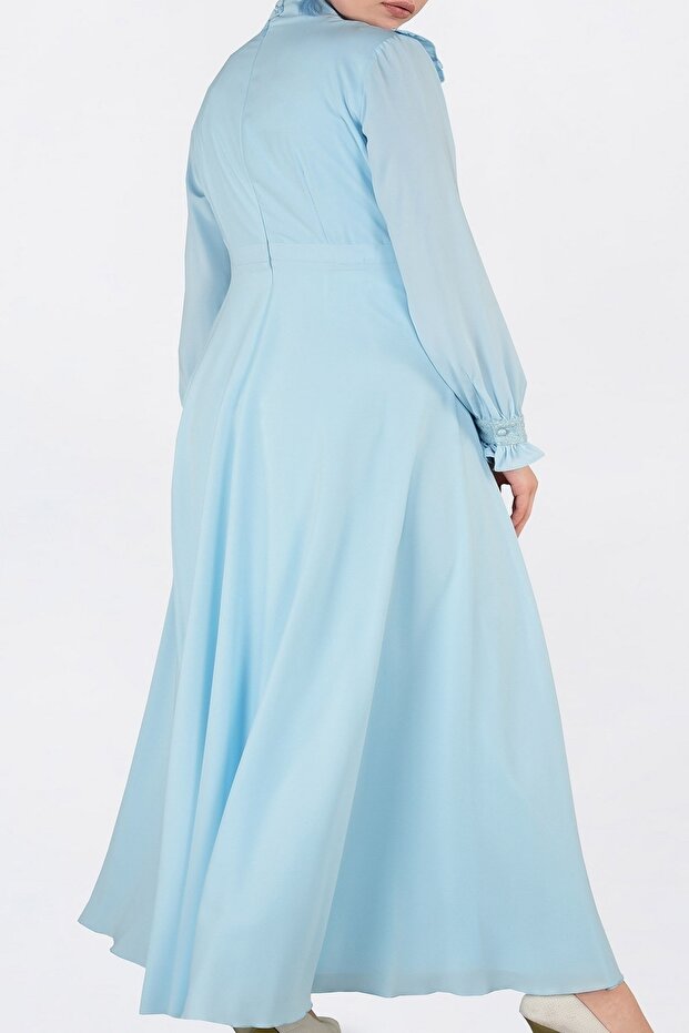 Mavi Dantelli Elbise - 3