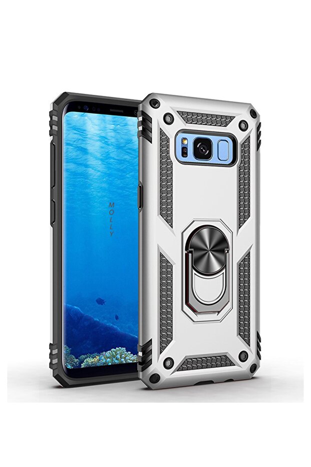حافظة سيليكون متوافقة مع هاتف Galaxy S8 مع حلقة ميجاترون فضية