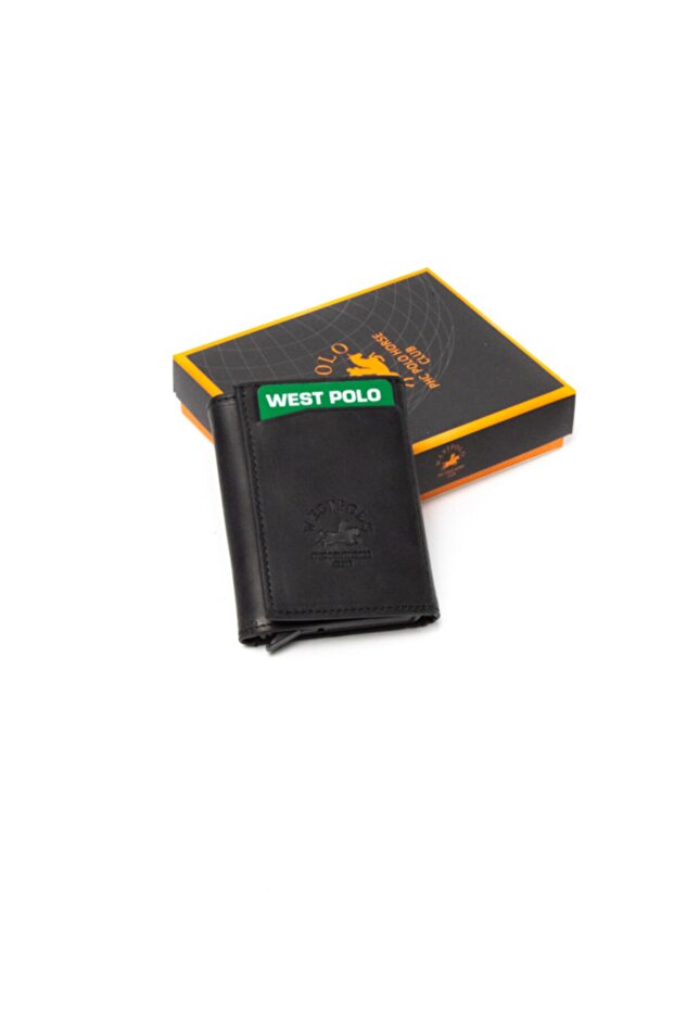 Genuine Leather Unisex Mechanismed Wallet Card Holder