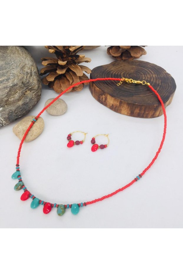 Handmade Ethnic Authentic Hippie Bohemian Glass Beads Necklace Earrings Set
