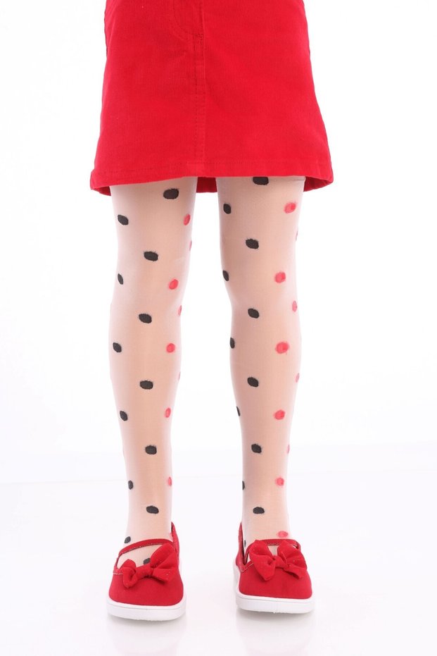 Girl's White Colored Polka Dot Pantyhose