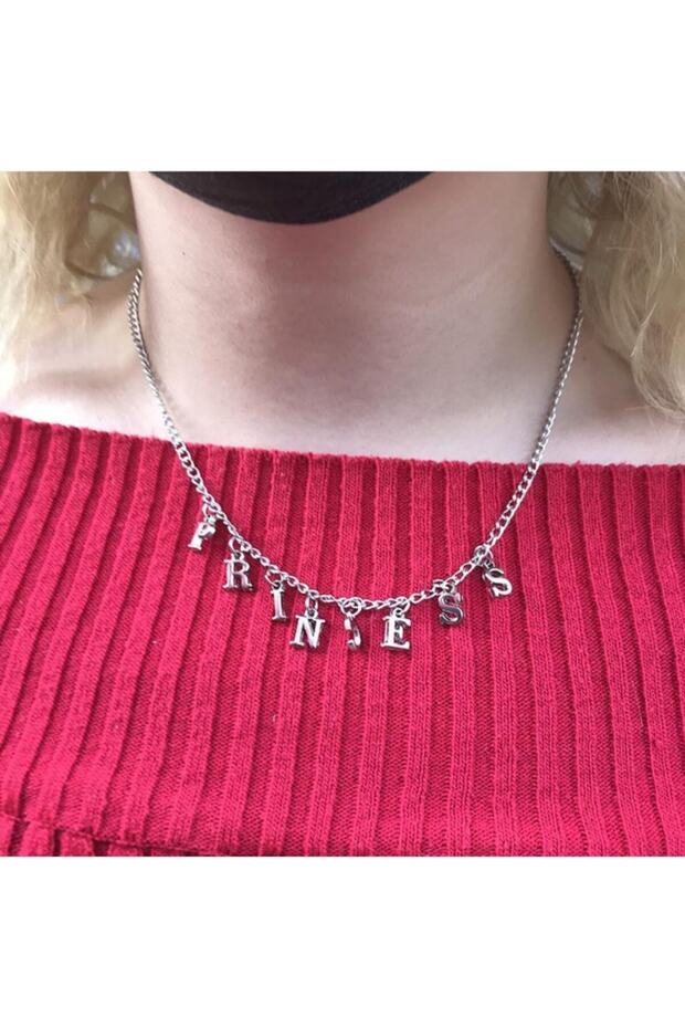 Women's Gray Princess Lettered Necklace 45 cm