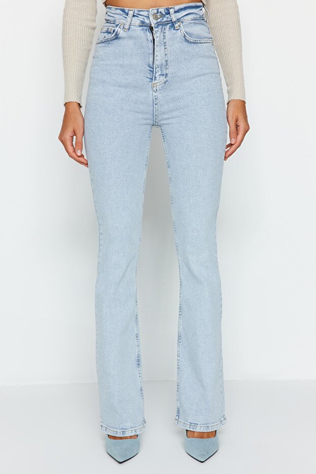 Açık Mavi Yüksek Bel Orta Esnek Flare Jeans İspanyol Paça TWOAW24JE00083 - 4