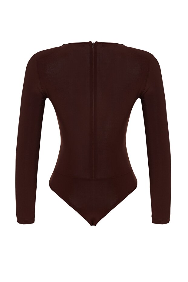 Kahverengi Cut Out/Pencere Detaylı Örme Body TPRAW24BD00001 - 8