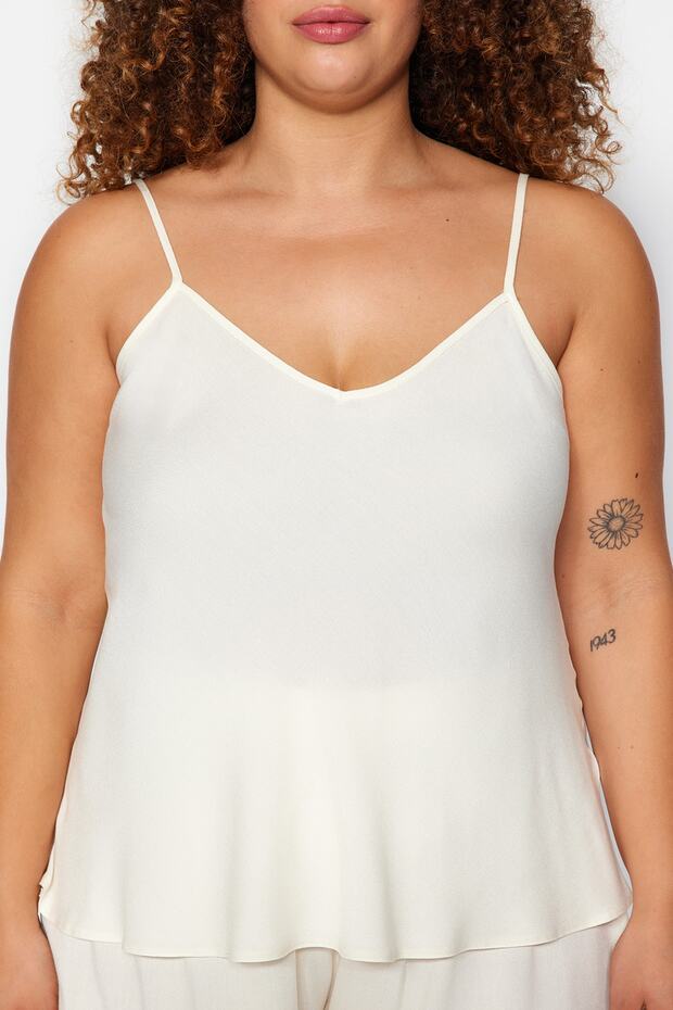 Ecru pántos viszkóz szőtt pizsama szett TBBSS23AI00021 - 3