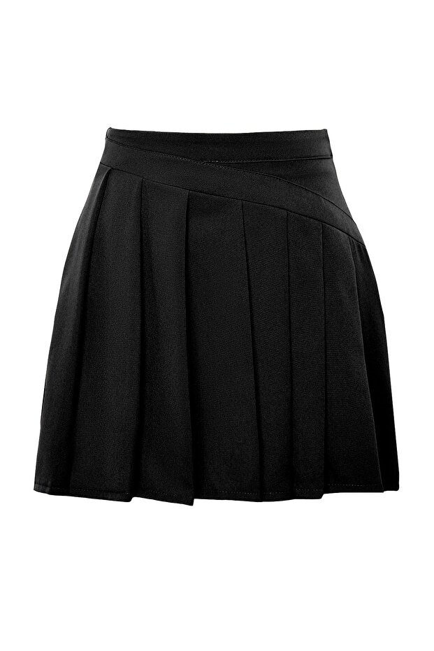 Siyah Pilili Dokuma Şort Etek TWOAW24SR00014 - 8