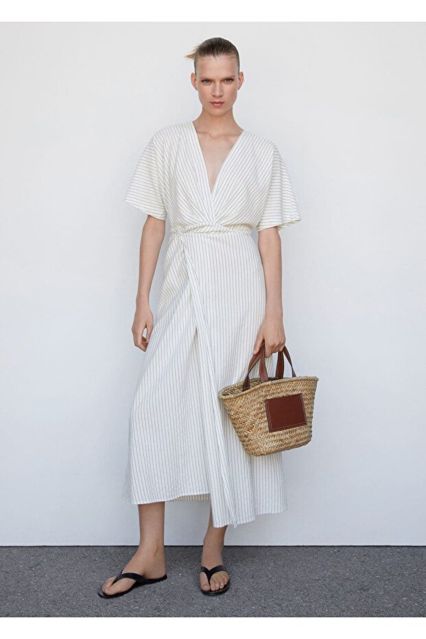 Anvelop Kesim Çizgili Elbise - 2