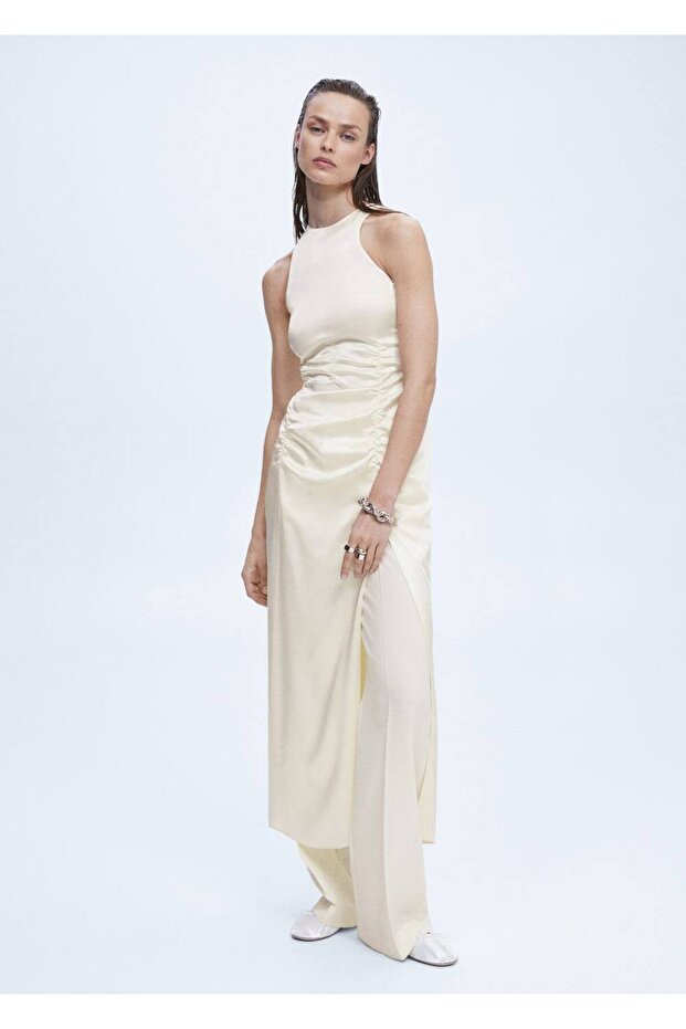 Drapeli Saten Elbise - 2