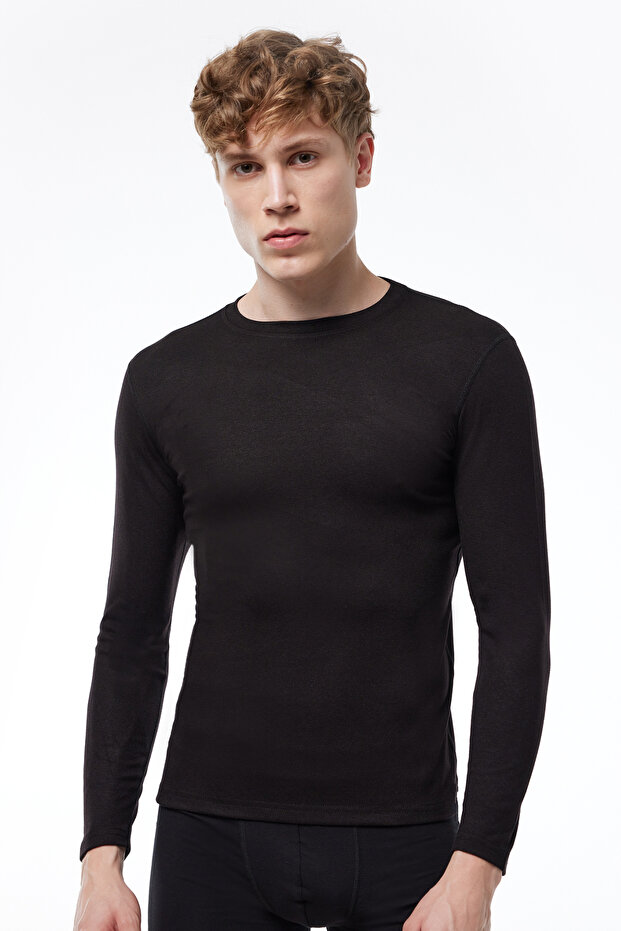 Men's Black Round Neck Long Sleeve Viloft Thermal Top Underwear 609
