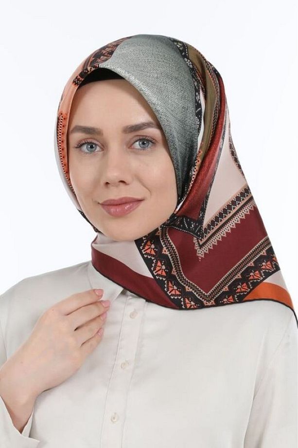 Ipek Eşarp Twill Turuncu Bordo Acı Kahve - 3