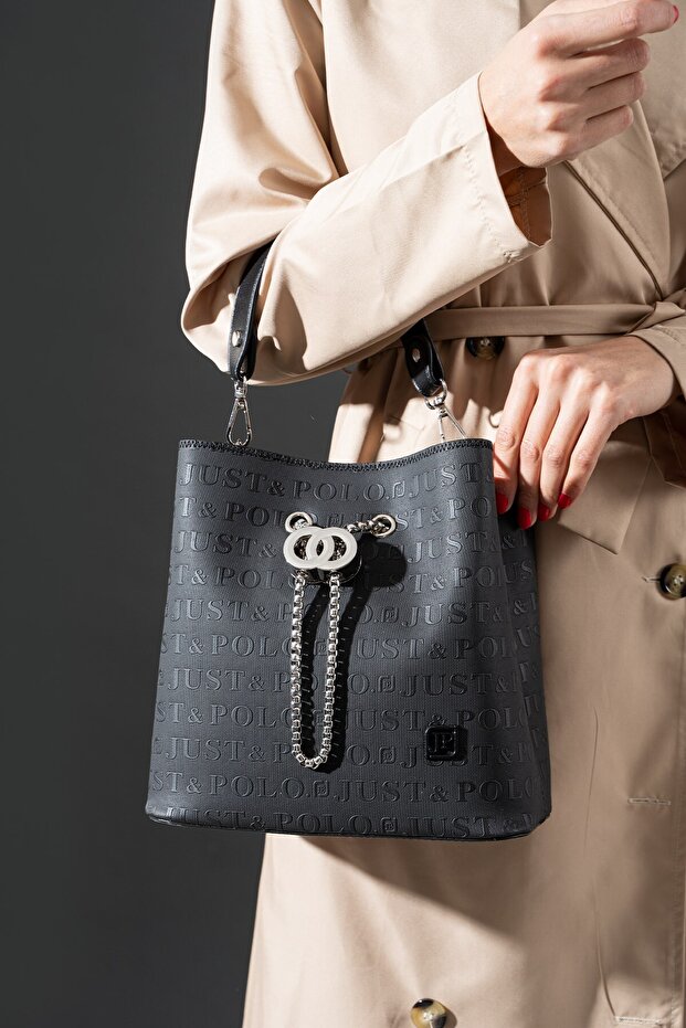 Monogram Printed 3 Compartment Women's Hand & Shoulder Bag 4075 Black-32