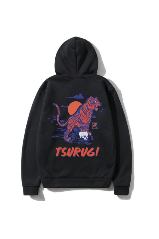 Unisex Black Hooded Sweatshirt Turkey Back Printed