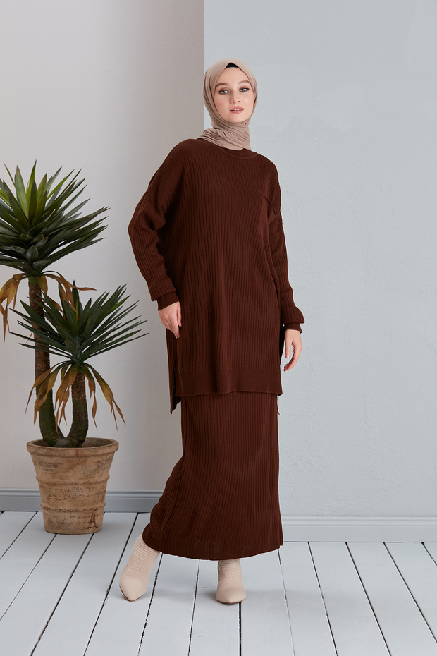 Single Pocket Skirt and Tunic Bottom Top Double Knitwear Set
