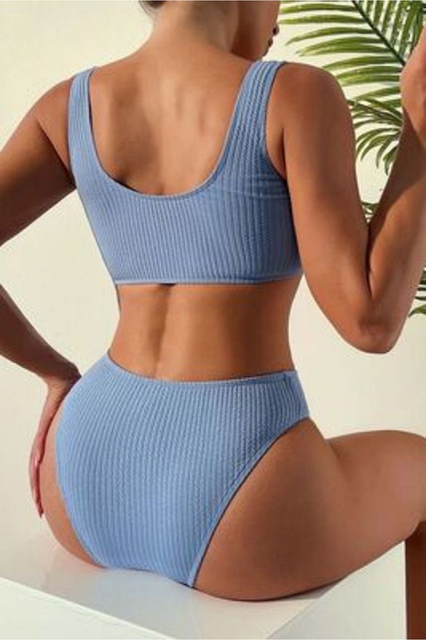 Özel fitilli kumaş yüksek bel bikini tek alt - 1