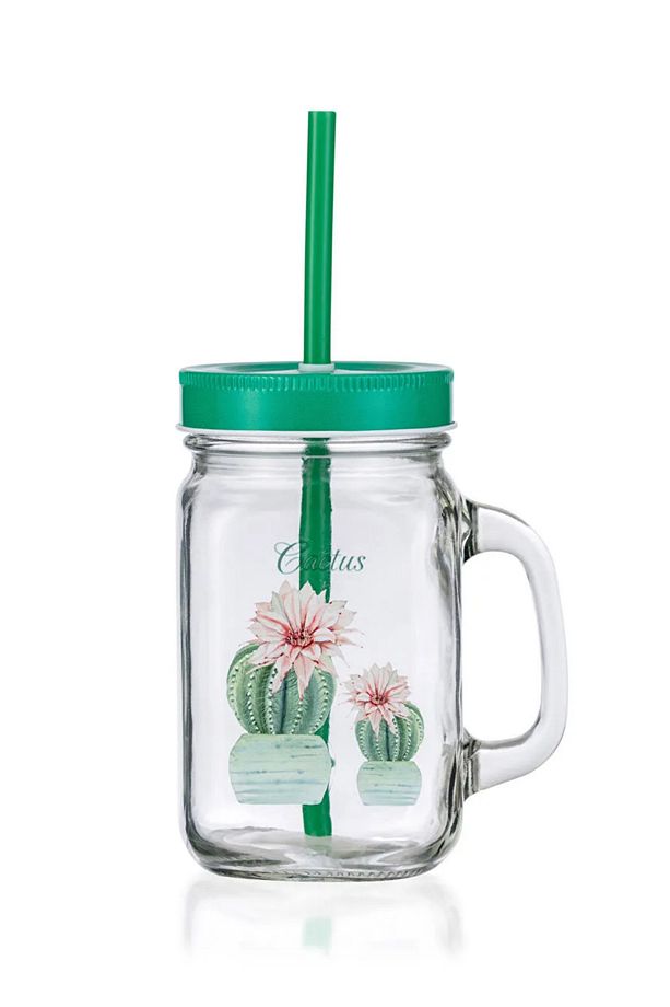Lcw Home Kaktüs Baskılı Kapak Ve Pipetli Cam Bardak 450 ml - 4