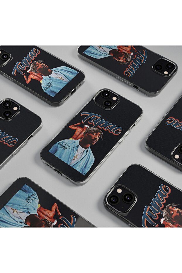 iPhone 14 Plus Compatible Tupac Patterned Transparent Shock Absorbing Durable Case - 4