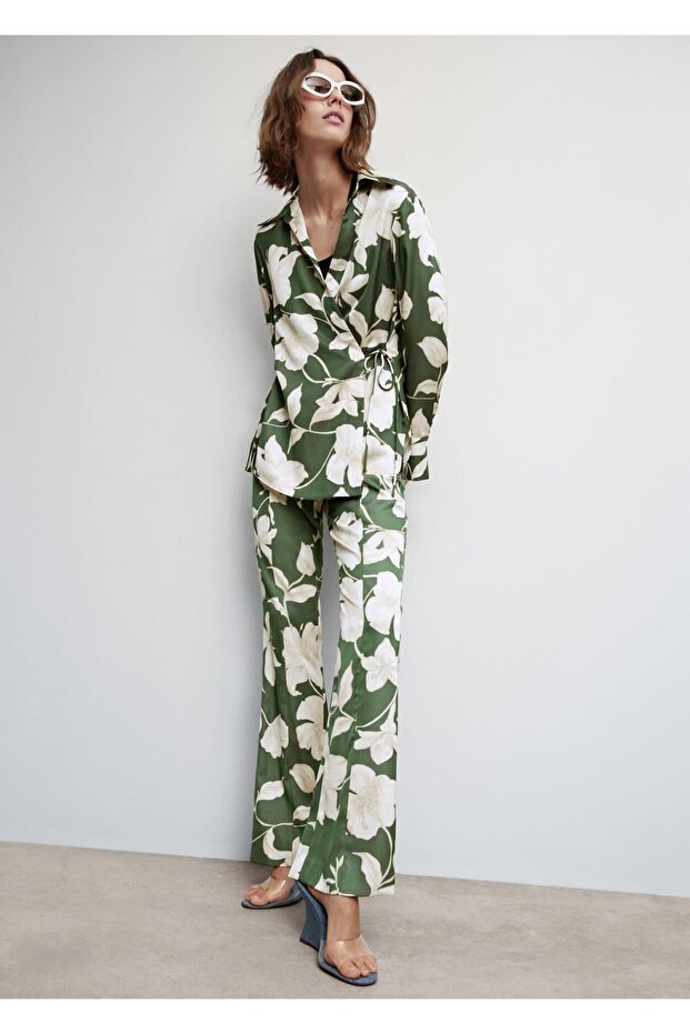 Çiçek Desenli Flared Pantolon - 7