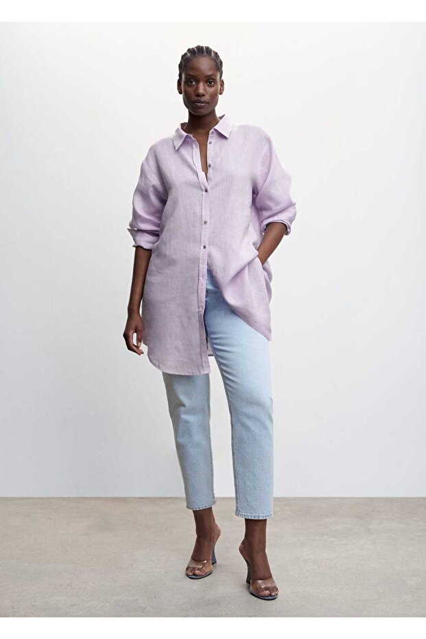 Oversize Keten Gömlek - 5