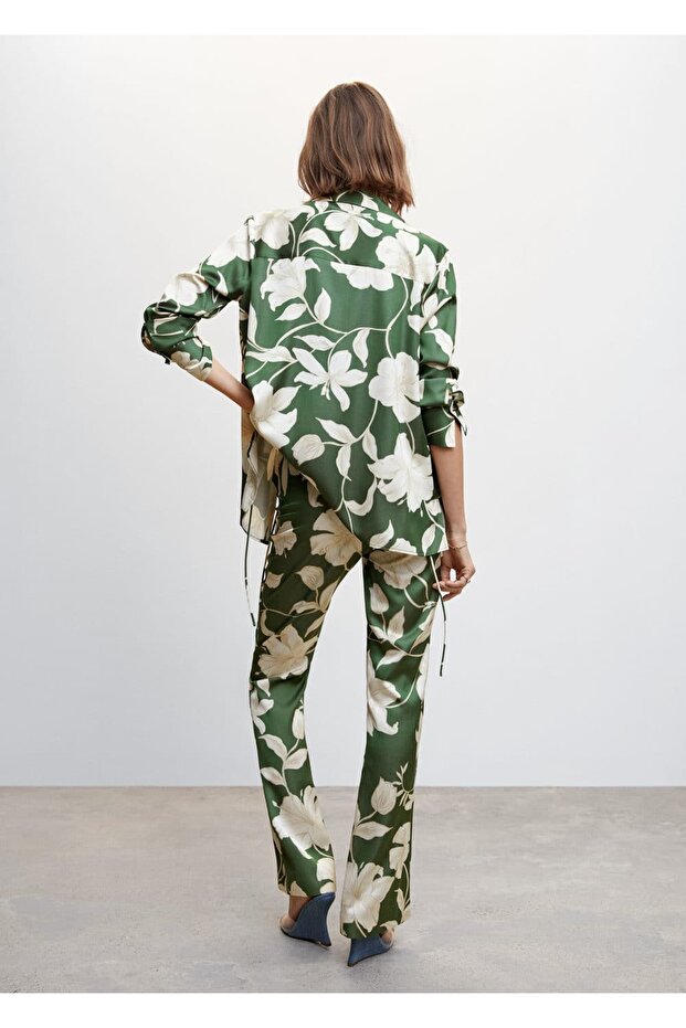 Çiçek Desenli Flared Pantolon - 4