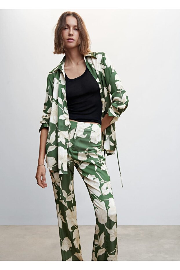 Çiçek Desenli Flared Pantolon - 5