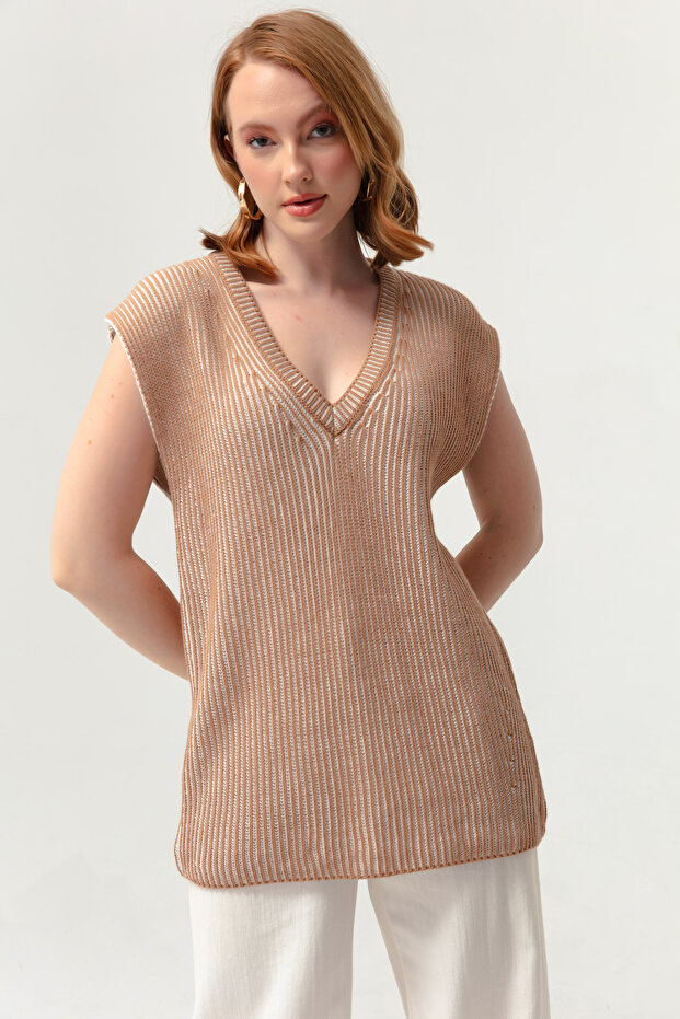 Pulover de damă cu model de execuție bronz - 3