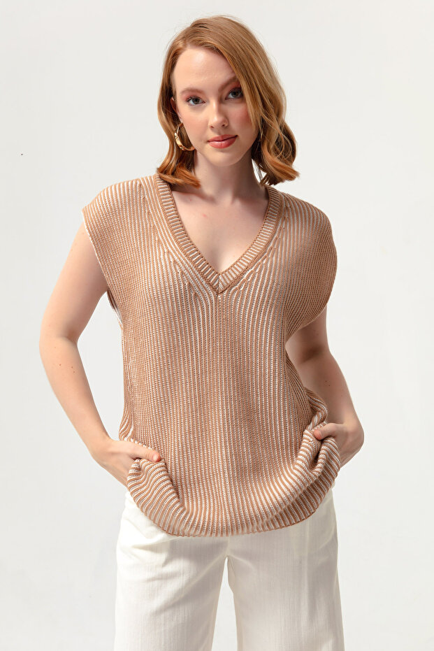 Pulover de damă cu model de execuție bronz - 2