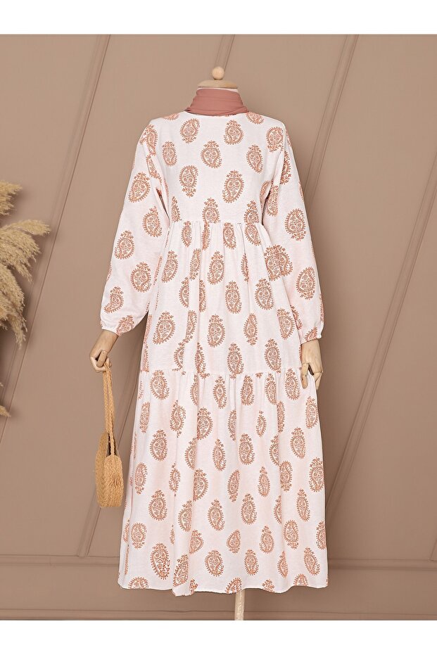 Rochie de lin elastic cu mânecă partiala - 2