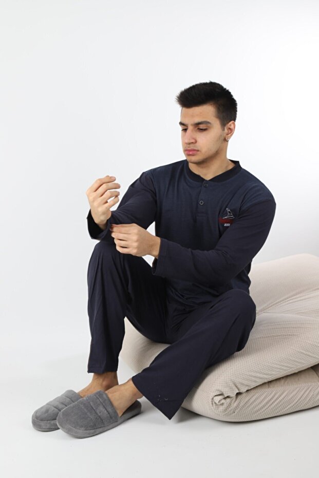 %100 PAMUKLU SÜPREM JAKARLI ERKEK PİJAMA TAKIMI 1035 - 6