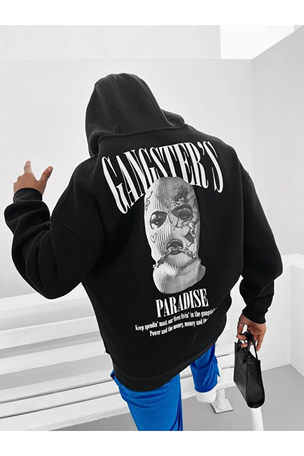 Gangster's Paradise Printed Black Hooded Sweatshirt