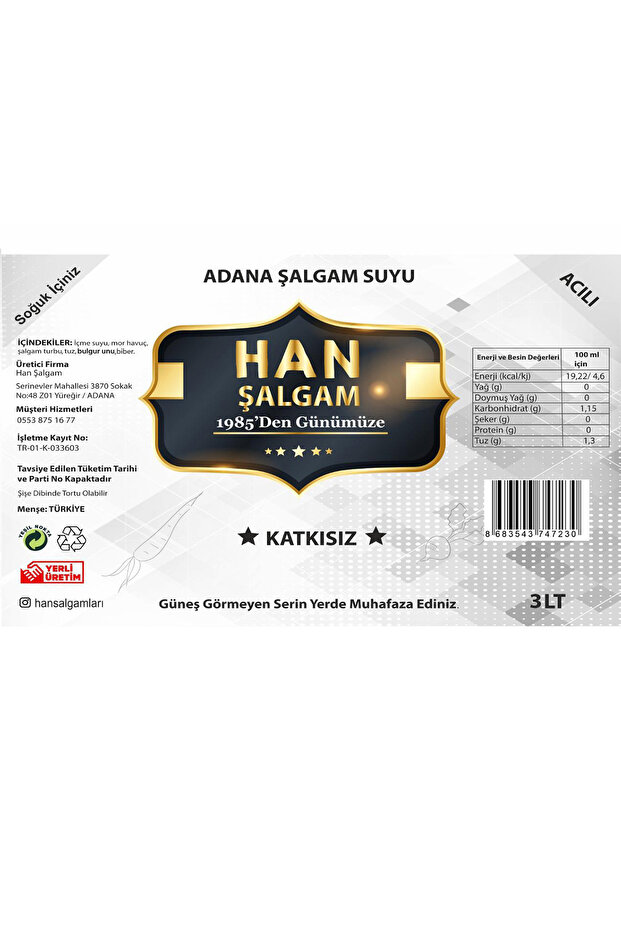 Şalgam Katkısız Adana Şalgamı ACILI 3 LT (2 Adet) - 4