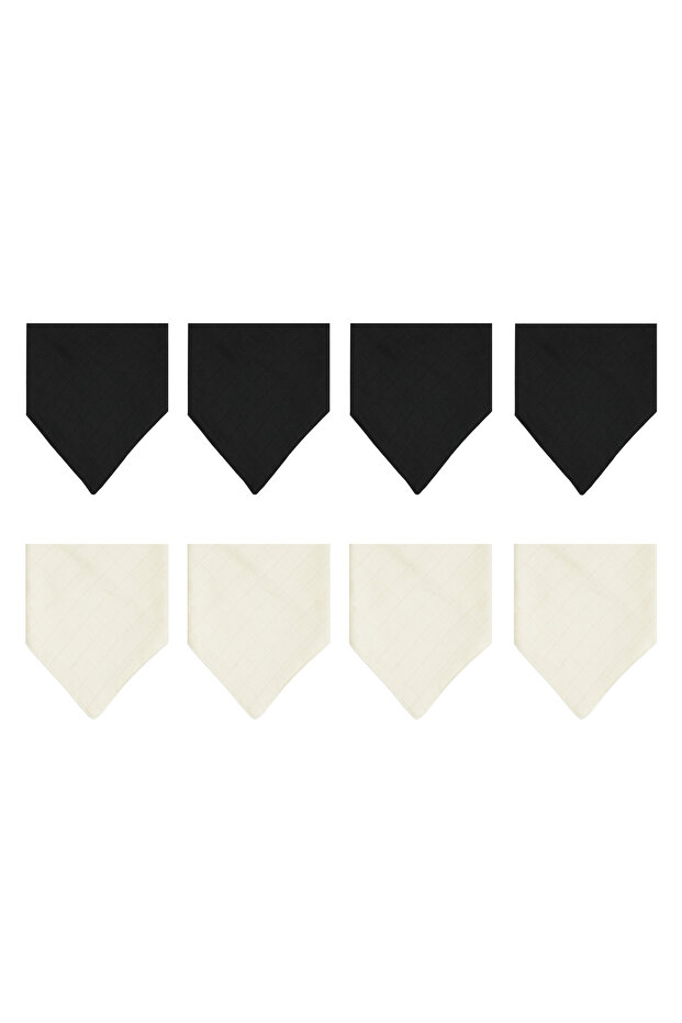 8 Pieces Black Cream 100% Organic Cotton Double Layer Muslin Baby Scarf & Drool Bib with Two Snaps