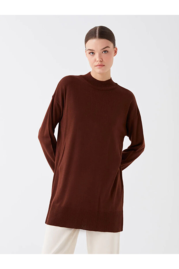Half Turtleneck Plain Long Sleeve Women's Knitwear Tunic (W3)