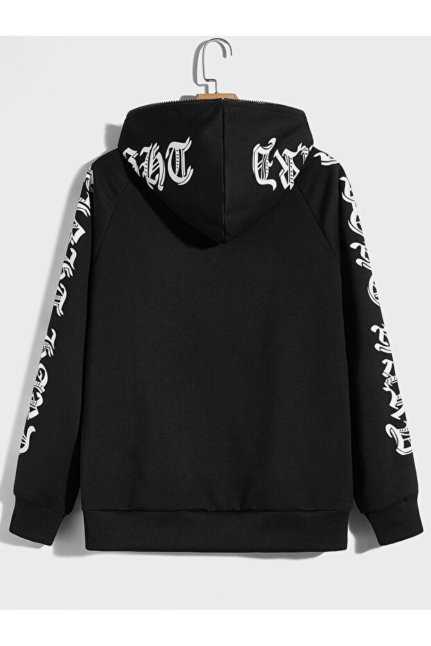 Zippered Sweatshirt Manfinity EMRG Men Letter Graphic Raglan Sleeve