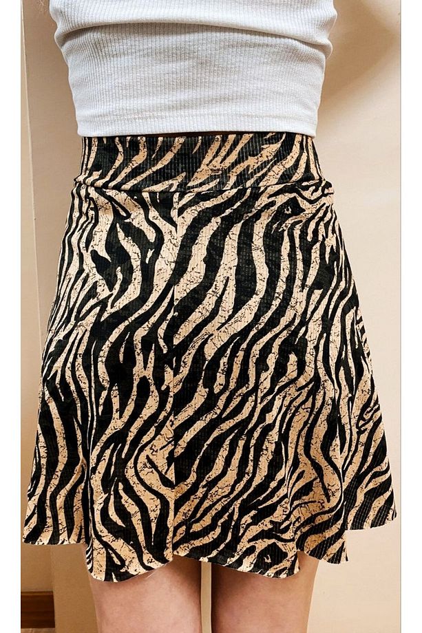 Zebra Desenli, Beli Lastikli, Yazlık Şort Etek - 3