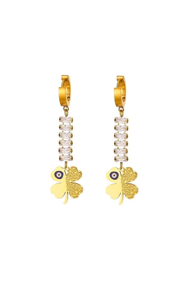 Stainless Steel Evil Eye Detail Clover Women's Earrings